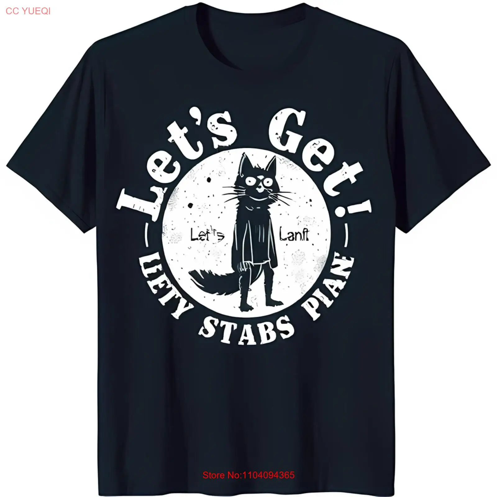 Черная футболка с уникальной графикой Cat Let s Get & Lefty Stabs Piano