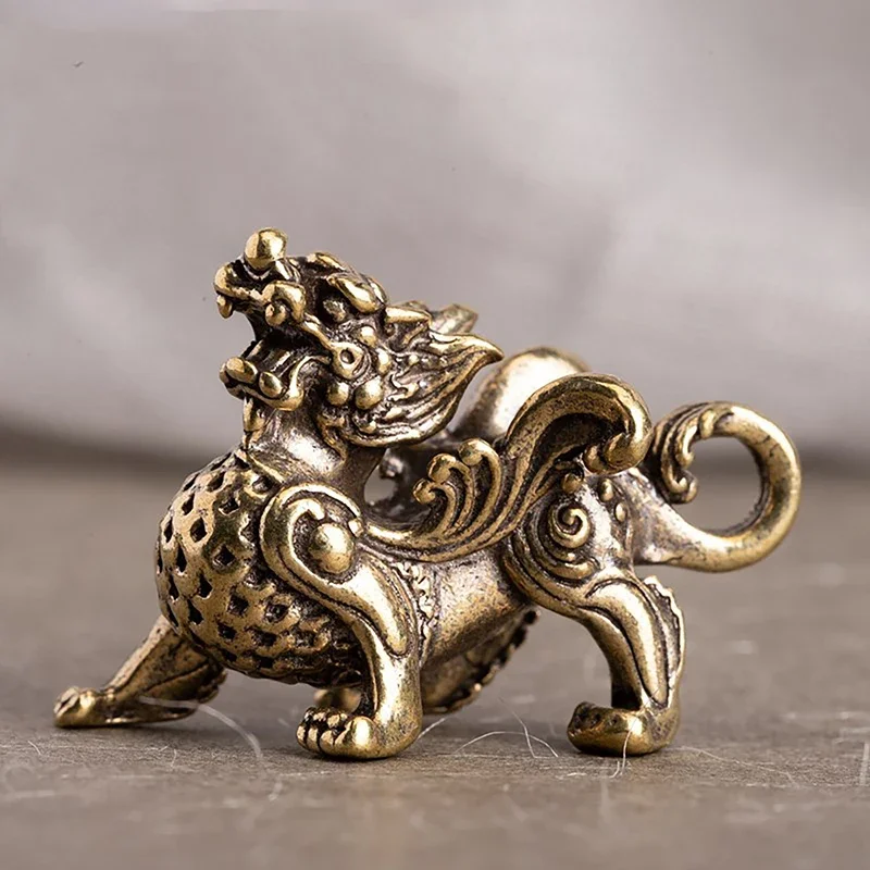 Pure Brass Ingot Lion Vintage Old Objects Home Decoration Office Desk Surface Panel Tea Ornaments Crafts Brass Ornaments