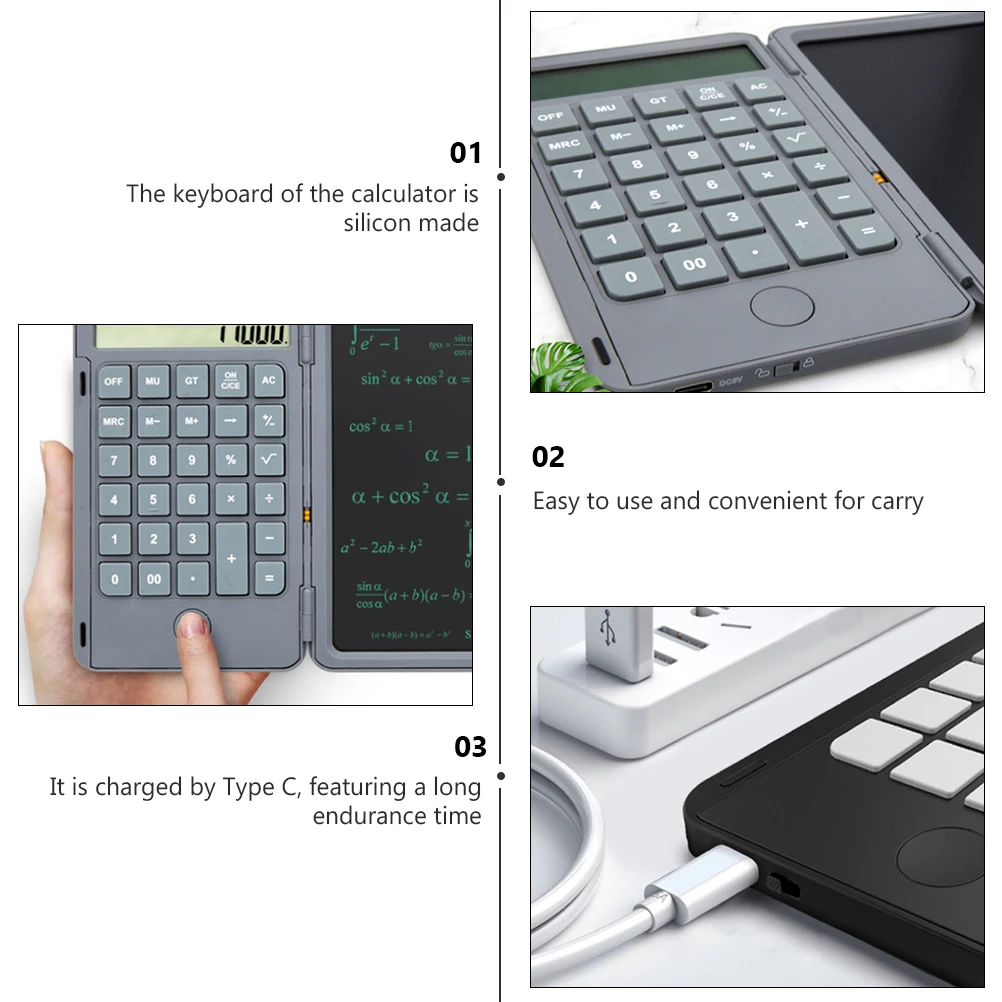 

Premium Rechargeable Calculator With Writing Board Portable Business Accounting Tool Office School Lightweight Foldable