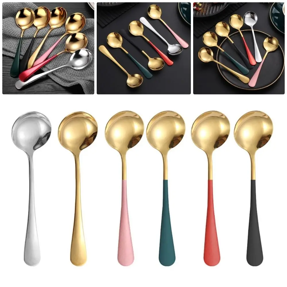 1Pcs Round Stainless Steel Soup Spoons Dishwasher Tableware Stirring Spoon Coffee 17cm Kitchen Tool for Dessert Coffee