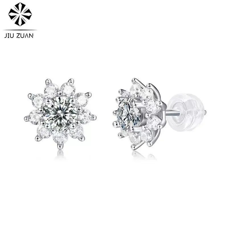 JIUZUAN 0.5Carat D Color Moissanite Stud Earrings For Women Top Quality 100% 925 Sterling Silver Snowflake Wedding Jewelry