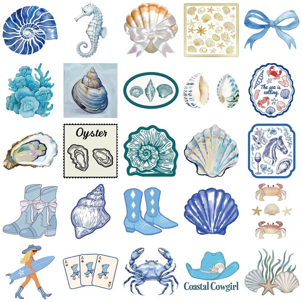 10/30/50PCS Blue INS Style The Coastal Girl Sticker Cartoon Cute Fun Doodle Waterproof Decal Kids Toy Gift for Water Cup Guitar