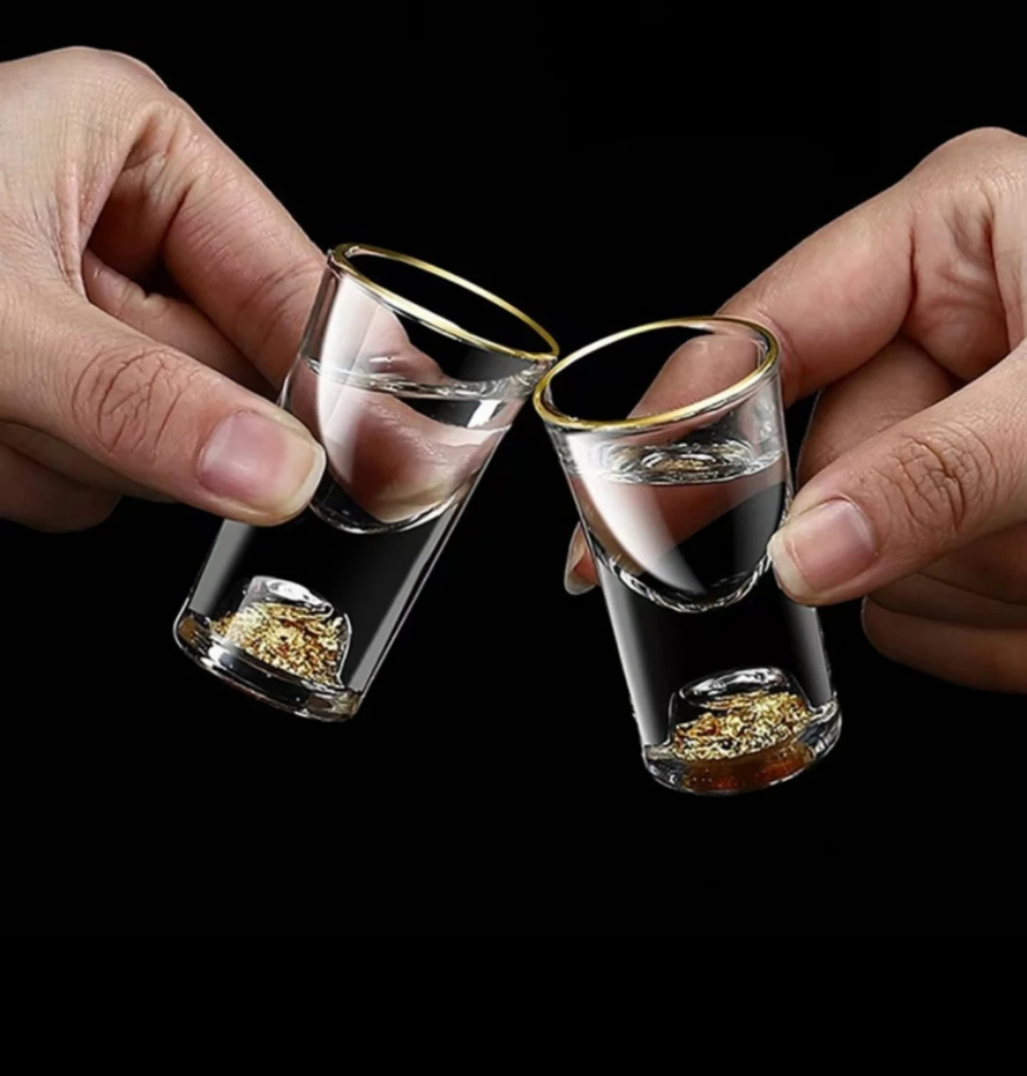 Luxury Crystal Glass Vodka Glass Sake Shochu Glass Bar Liqueur Double Bottom Gold Foil Glass Tea Cup High-end Gifts Hard Liquor