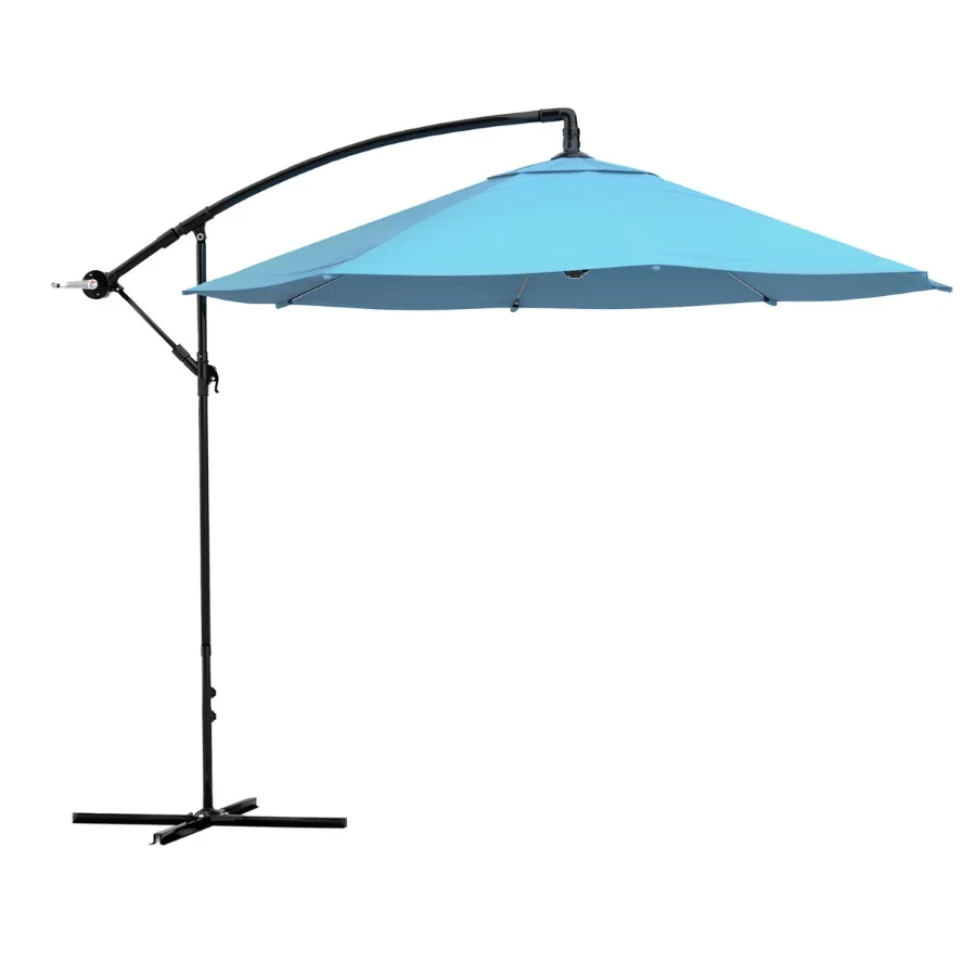 

10-Foot Offset Patio Umbrella with Crank and Base Blue