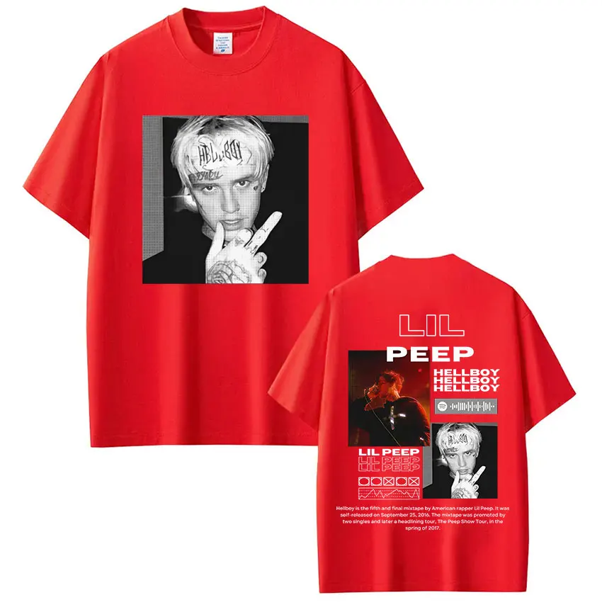 مغني الراب ليل اللمحة تي شيرت Hellboy Crybaby الهيب هوب الجرافيك تي شيرت الرجال النساء الملابس المتضخم القطن تي شيرت غير رسمي الشارع الشهير #2
