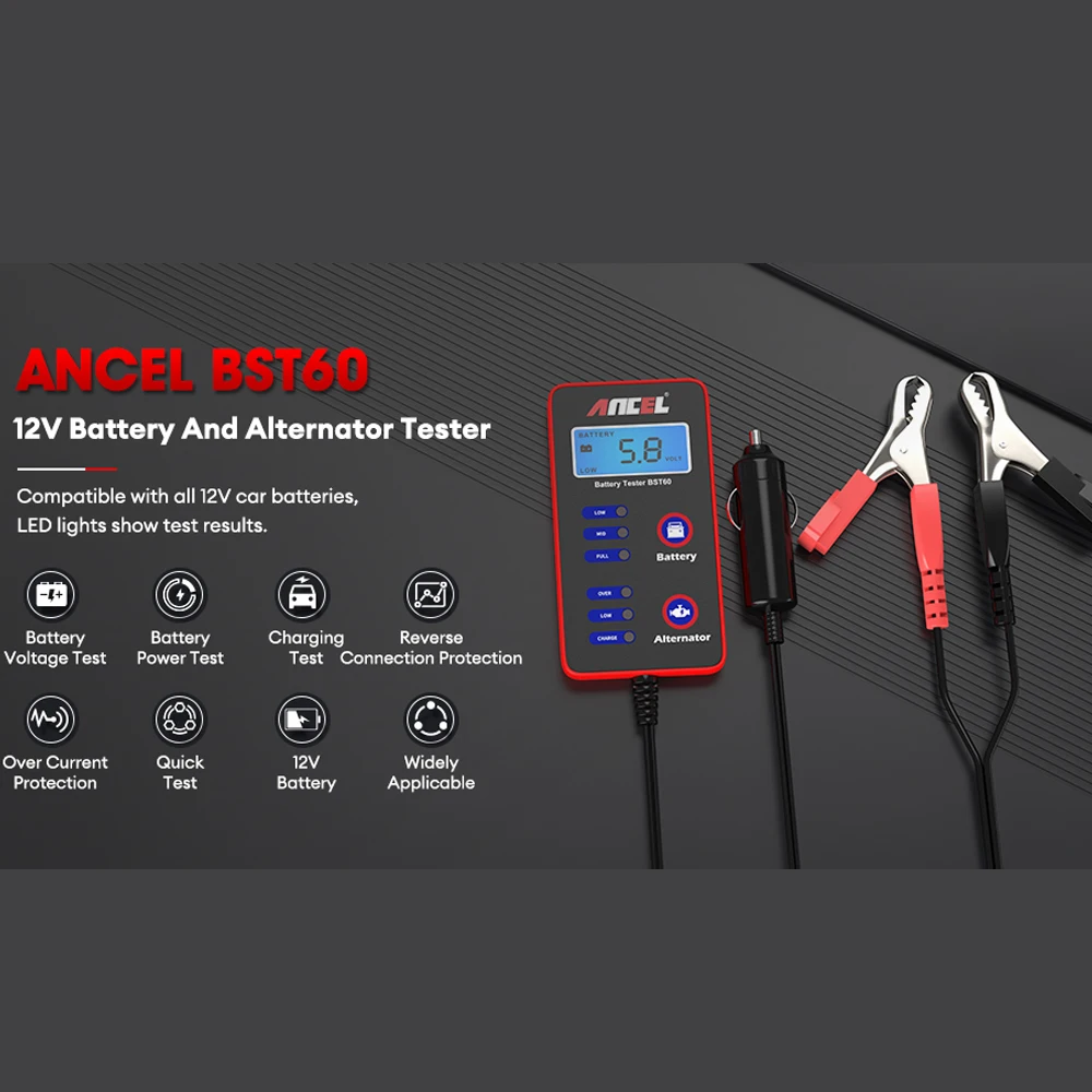 ANCEL BST60 Digital Car Battery Tester 12V Battery System Analyzer Cranking Circuit Load Quick Test Car Battery Tool PK BM550