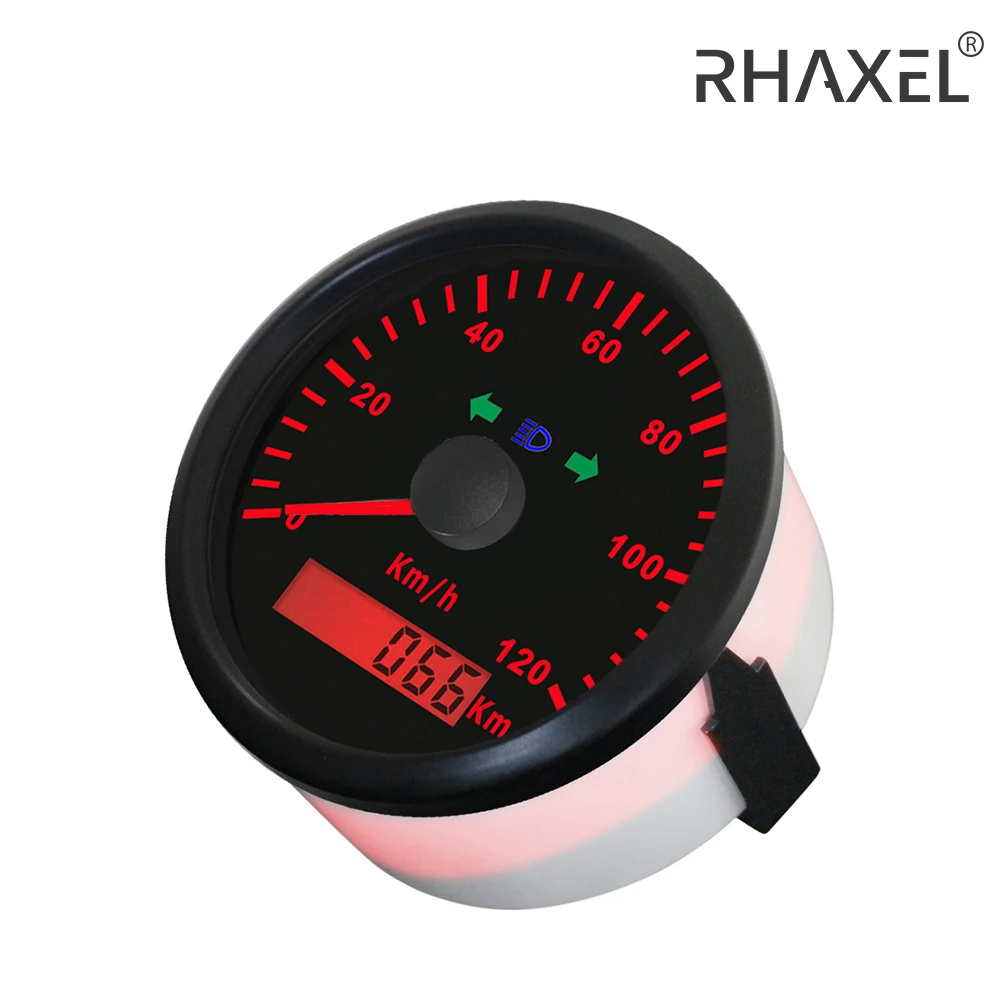 

RHAXEL 85mm Universal Speedometer GPS Odometer 120MPH 200MPH with High Beam Left Right Light 12V 24V for Auto MotorBoat ATV Boat