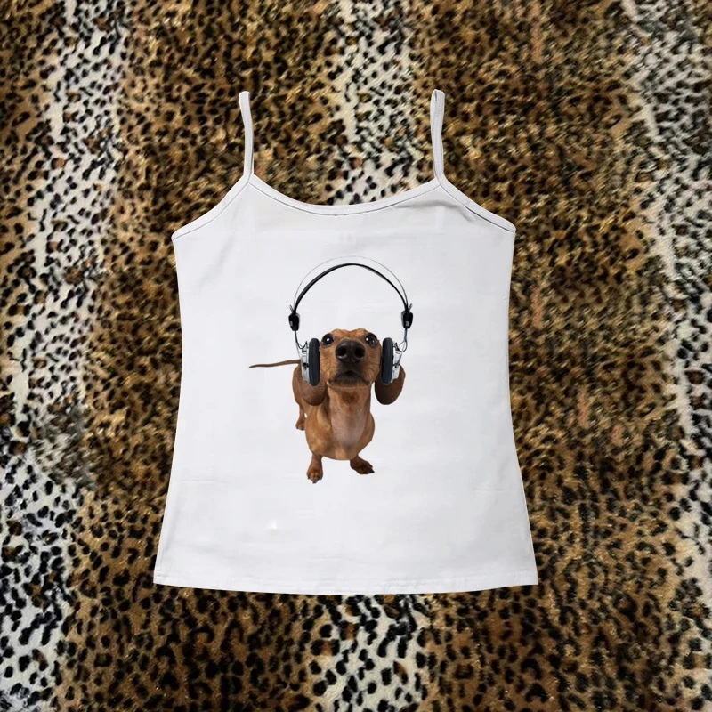2000er Jahre Hundedruck Sexy Damen Tops Chic Süßes Mädchen Harajuku Streetwear Hip Hop Neckholder Tops Damen Tops Tube Top Rock Harajuku Y2K