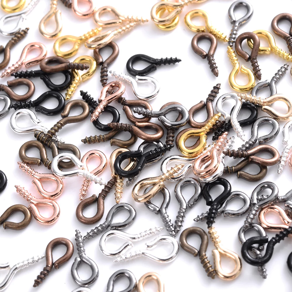 100Pcs 4x8mm Small Tiny Mini Metal Eyepins Hooks Eye Pins Eyelets Screw Threaded Clasps Hooks For Diy Jewelry Making Findings