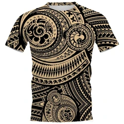 2024 European And American Casual O-neck Tee Tops 3D Printed Viking Tattoo Polynesian Style T Shirt Men Luxury Designer T-shirt