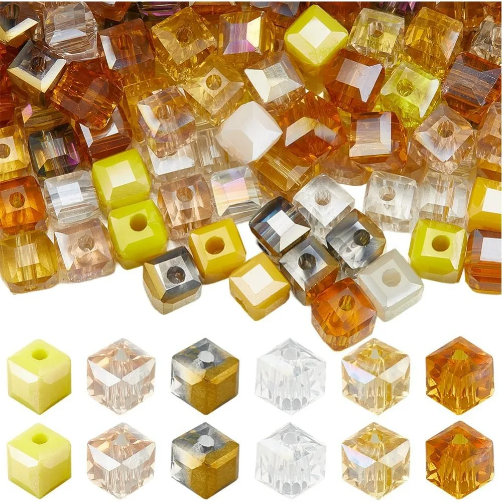

1 Box 300pcs 6 Colors Glass Cube Beads Square Faceted Glass Beads Yellow Color Palette Flash Cube Spacers for Jewelry