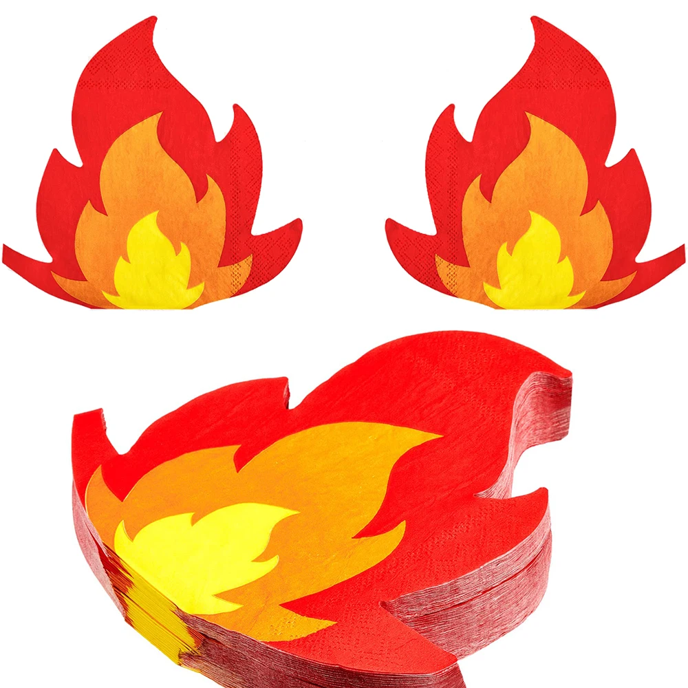 16/32Pcs Fire Napkins Flame Shaped Napkins for Firefighter Theme Fire Truck Birthday Fireman Pentecost Party Disposable Supplies