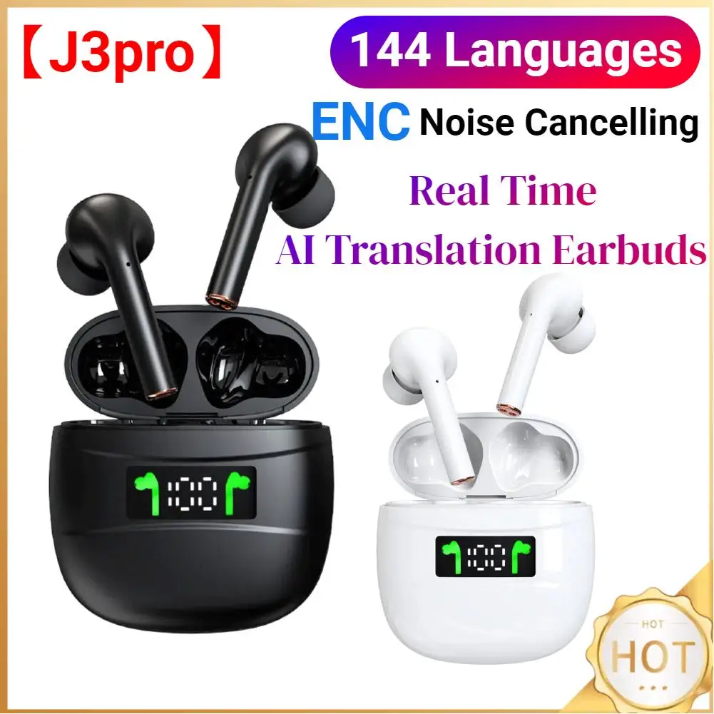 144 Languages Real Time Translator Earbuds AI Translating Headphones ENC Noise Cancelling Earphones  for Travel Business