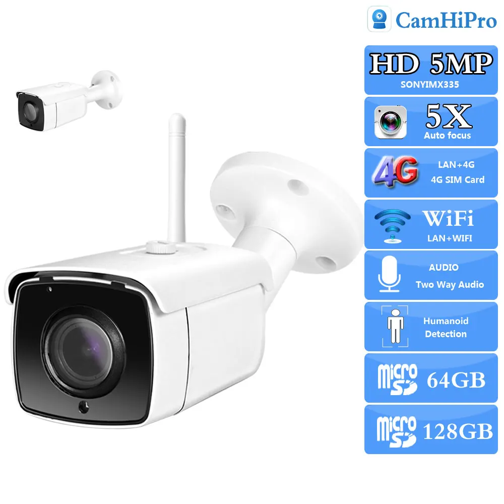 RU.3G 4G SIM Card 4K 8MP SONY415 Wireless Security Wifi Bullet Kамера Two Way Audio AI Smart Human Alarm IR/Color Night Vision