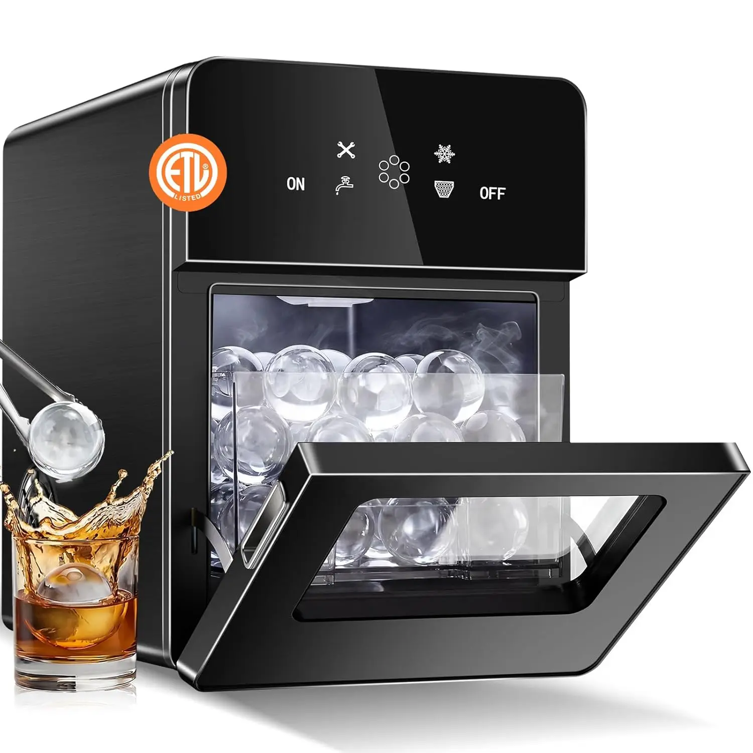 

Maker Countertop, 4Pcs Ready in 40Mins, 144Pcs/Day, Sphere Ice Maker Machine with Self-Cleaning, Auto & Manual
