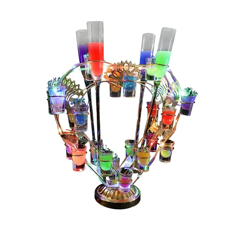 Cocktail Bullet Mug Bar KTV Party Bartender Heart Wrought Iron LED Rechargeable Luminous Cup Holder