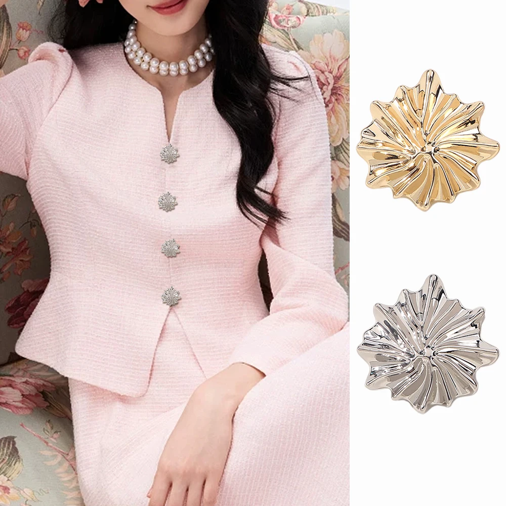 10pcs Irregular Wrinkle Design Metal Sewing Buttons, 2/4cm Gold Silver Buttons for Coat Jacket, Unique Clothing Decor Buttons