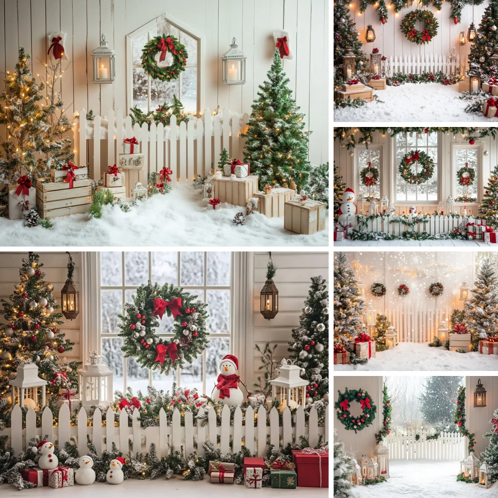 

Christmas Photography Background Custom Pine Fence Garland Christmas Tree Children Adult Family Party Portrait Decoration Props