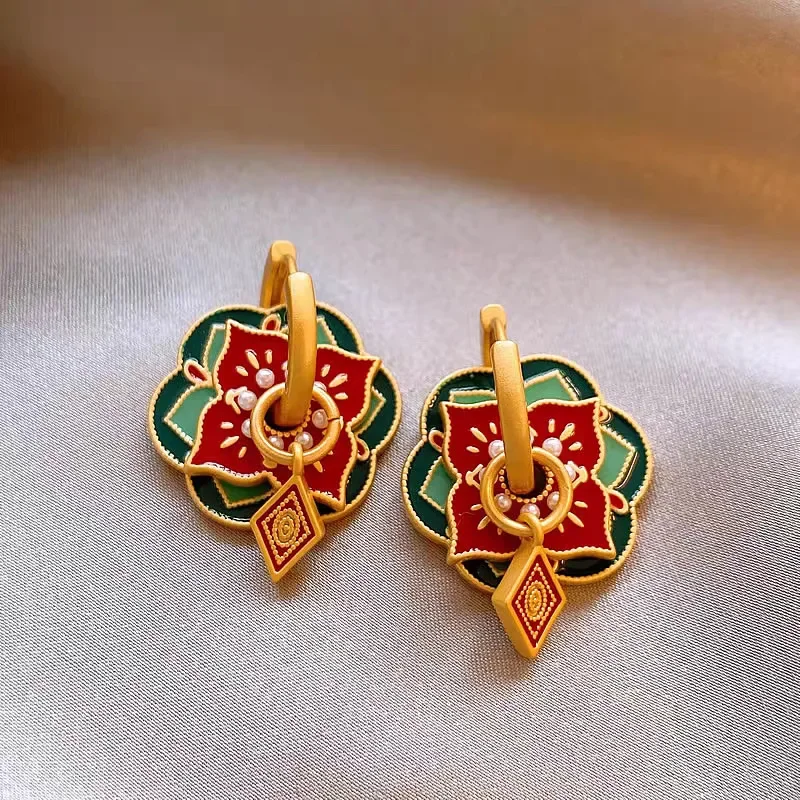 Candycat New Women's Enamel Drip Oil Earrings Vintage Multiple Wearing Styles Earrings Fashion High end Jewelry Accessories