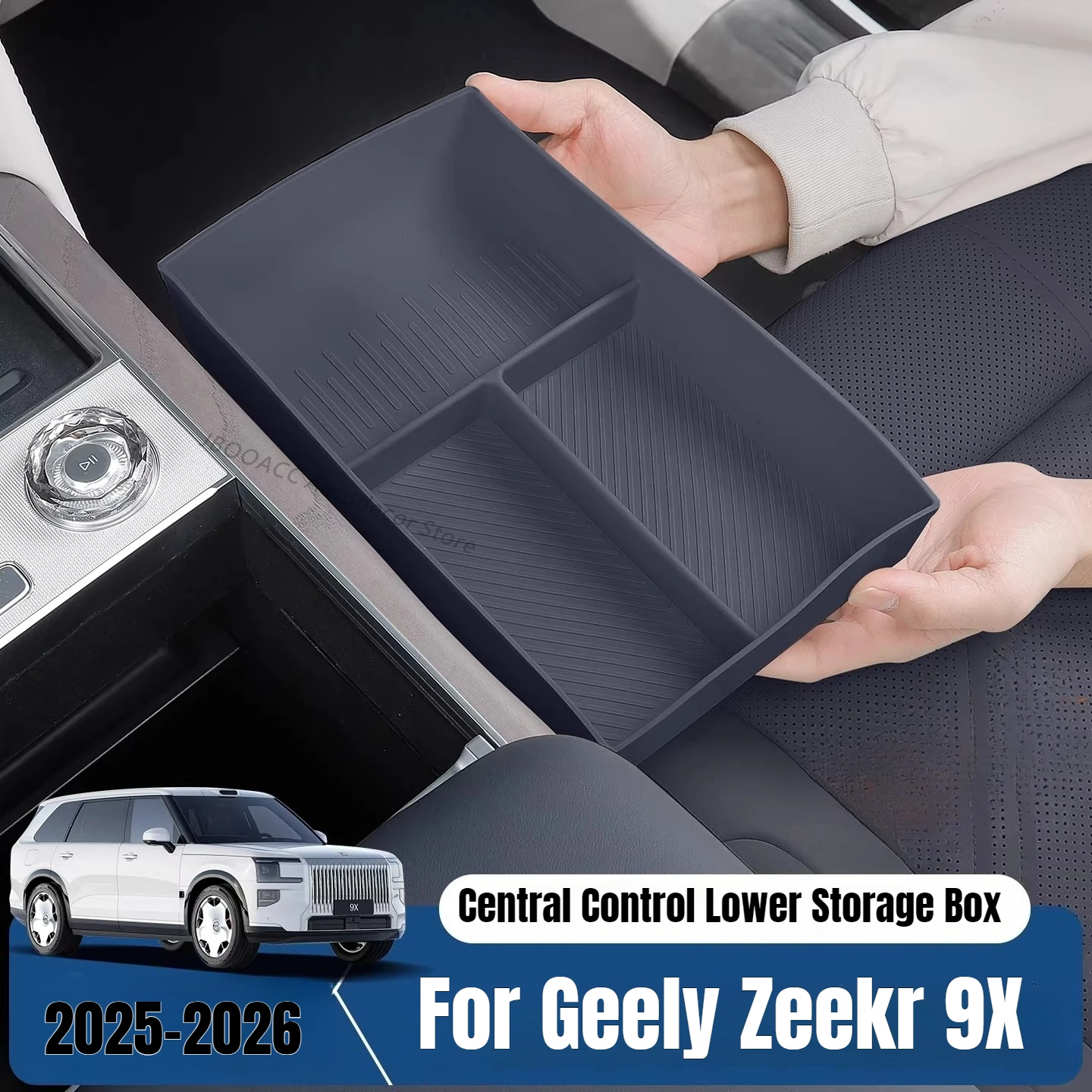 

For Geely ZEEKR 9X Central Control Lower Storage Box Silicone Partitioned Storage Organizer Tray Anti-Scratch Interior Accessory