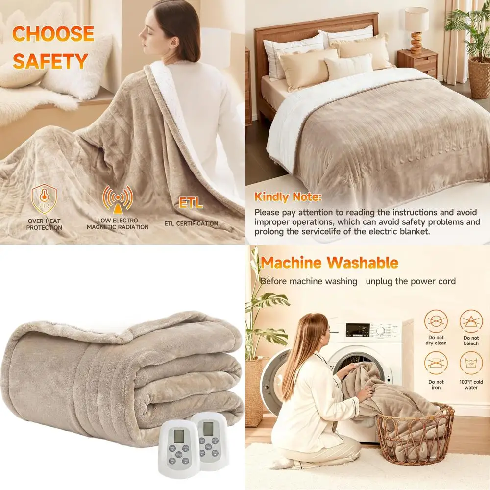 

Queen Size 84x90 Electric Blanket with Dual Controls, 10 Heat Settings, Auto-Off & Overheat Protection