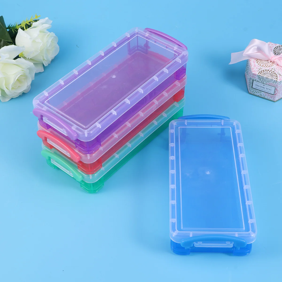 Estuche para lápices con compartimento ligero, suministros de papelería duraderos, portátil para estudiantes, 4 Uds.