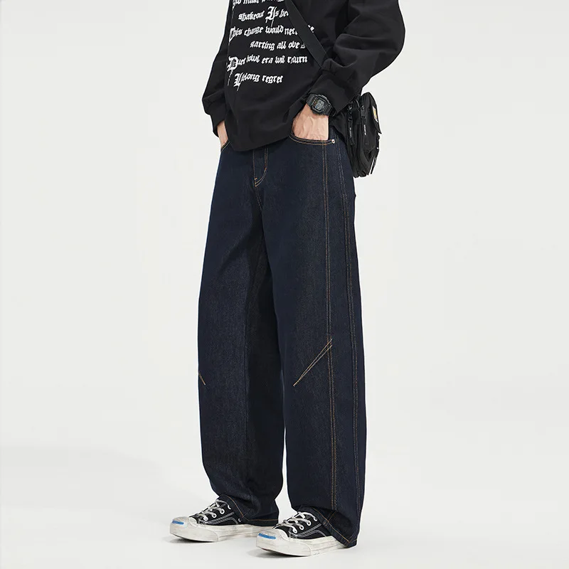 Ropa de trabajo de pierna ancha holgada de retales Vintage, pantalones vaqueros informales de algodón para hombre, elementos para el hogar de pájaros, corte recto de marca, corte holgado