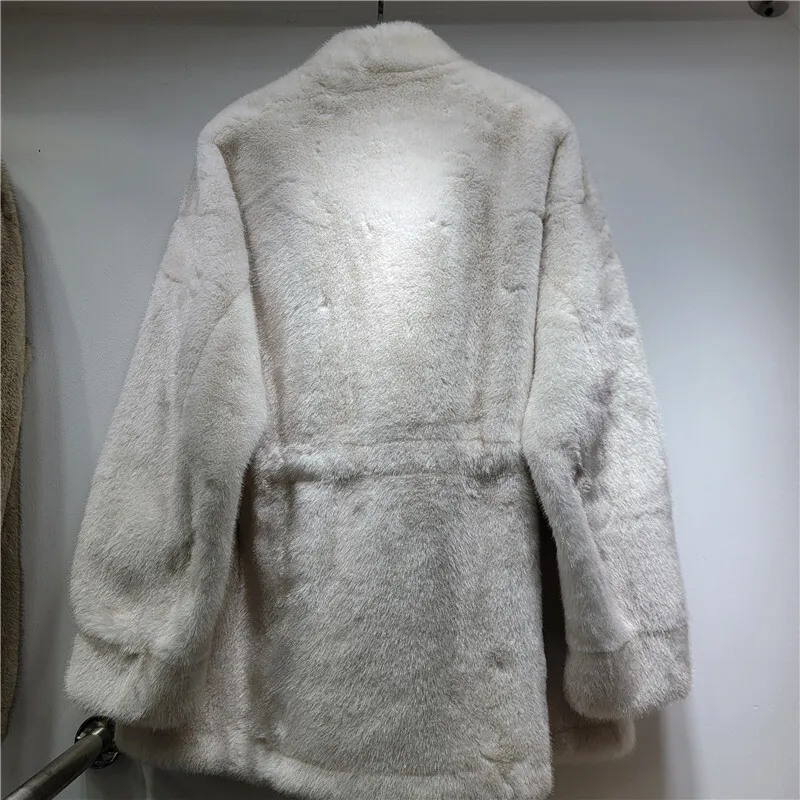 HKSH automne hiver nouveau manteau en fausse fourrure cordon taille-collant poches couleur unie pardessus de luxe élégant veste à la mode HK12969