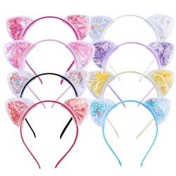 Transparent Headband with Lovely Cartoon Quicksand Ear Decoration, Sweet Cat Ear Hair Accessory for Children