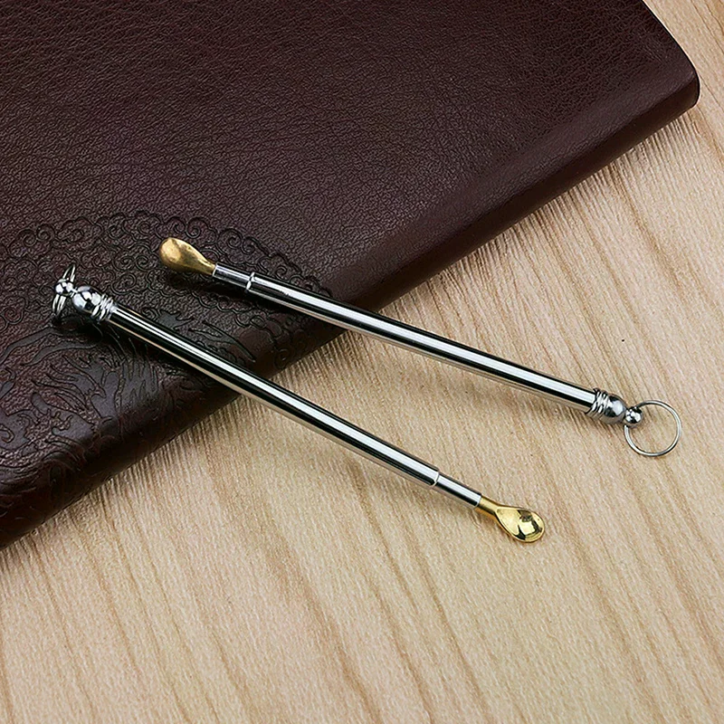 

1Pc Creative Scalable Brass Ear Spoon Ear Wax Remover Curette Portable Mini Ear Cleanning Tool With Keyring Pendant Reusable