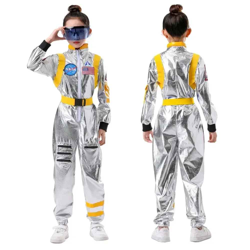 

2025 Halloween Costume d'astronaute pour enfants, déguisement de Cosplay d'astronaute argenté, combinaison pour enfants,