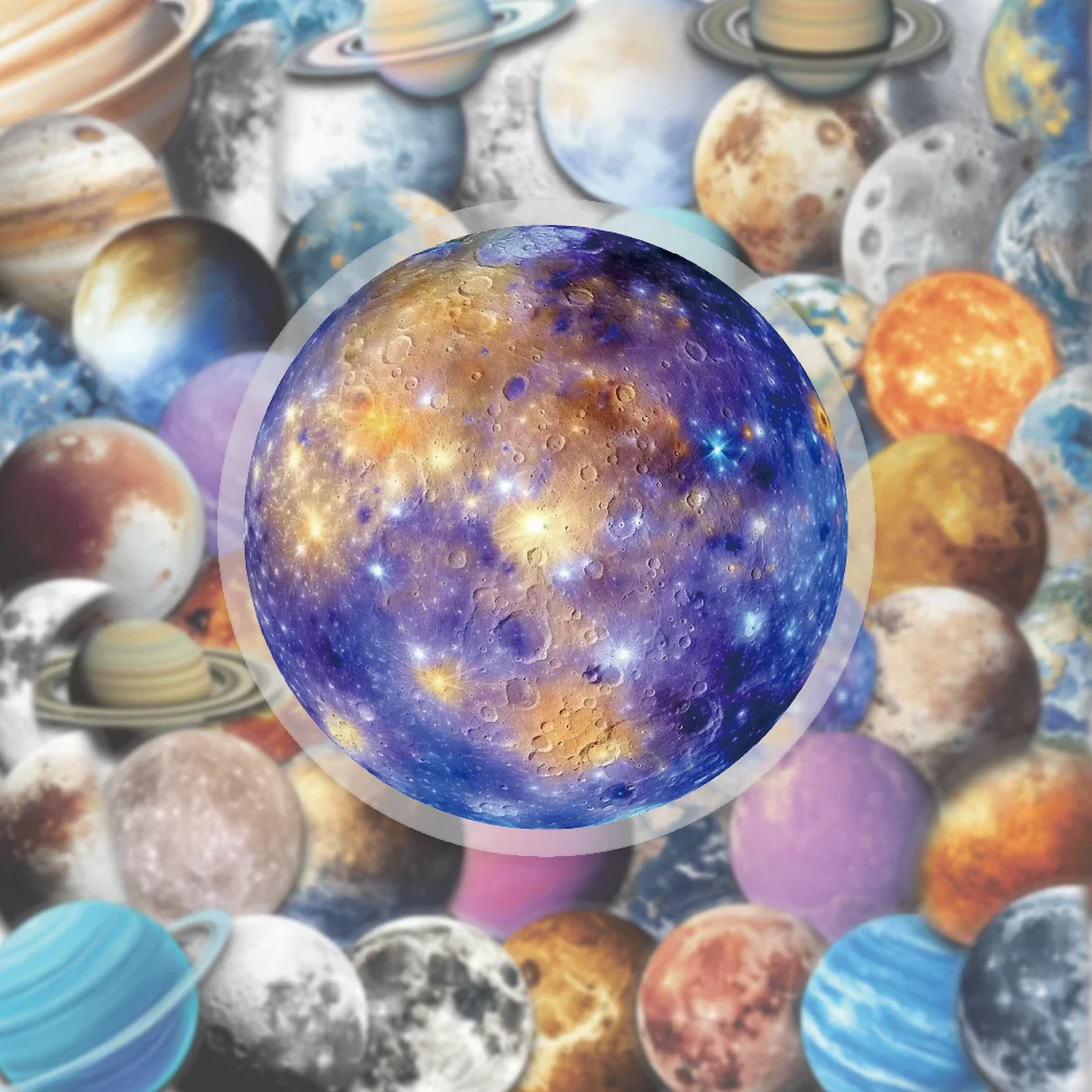 50PCS Dreamy Colorful Universe Planet PET Sticker Waterproof Oil proof Transparent Material Art Earth Mars Mercury DIY Phone