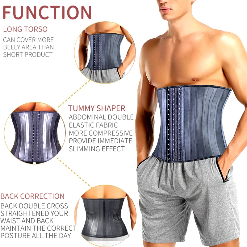 Waist Trainer Body Shaper Corset Men Abdomen Belt Shapewear High Compression 25 Steel Bone Modeling Strap Workout Fajas Girdles