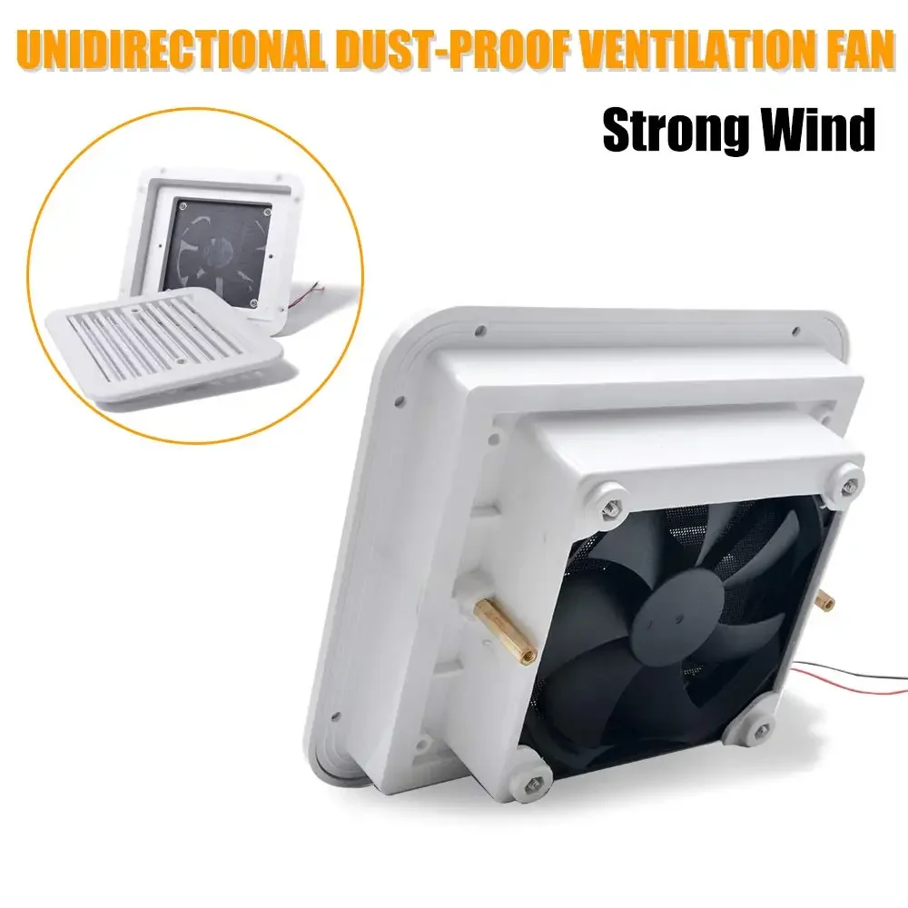 RV Side Vent Fan, 12/24V Vent Fan One-Way Silent Wind Air Vent Ventilation Exhaust Fan for Caravan, Motorhome, Camper, White