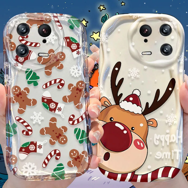 Christmas Pattern Wave Case for Xiaomi Mi 14 13 12 Pro 11 Lite 11i 5G POCO X6 X5 X4 X3 NFC GT F6 F5 F4 F3 M4 M3 Shockproof Cover