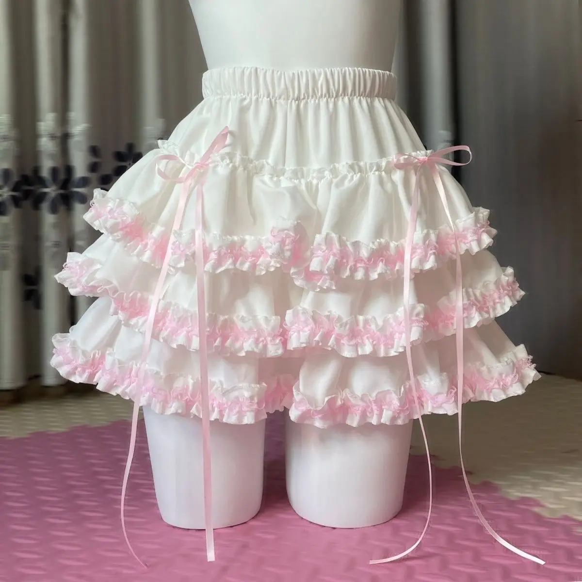 

Women Sweet Pink Bow Ruffle Party Mini Skirts Japanese Kawaii Lolita Style Cake Skirt Ballet Girls Cute Y2k Fashion Casual Skirt