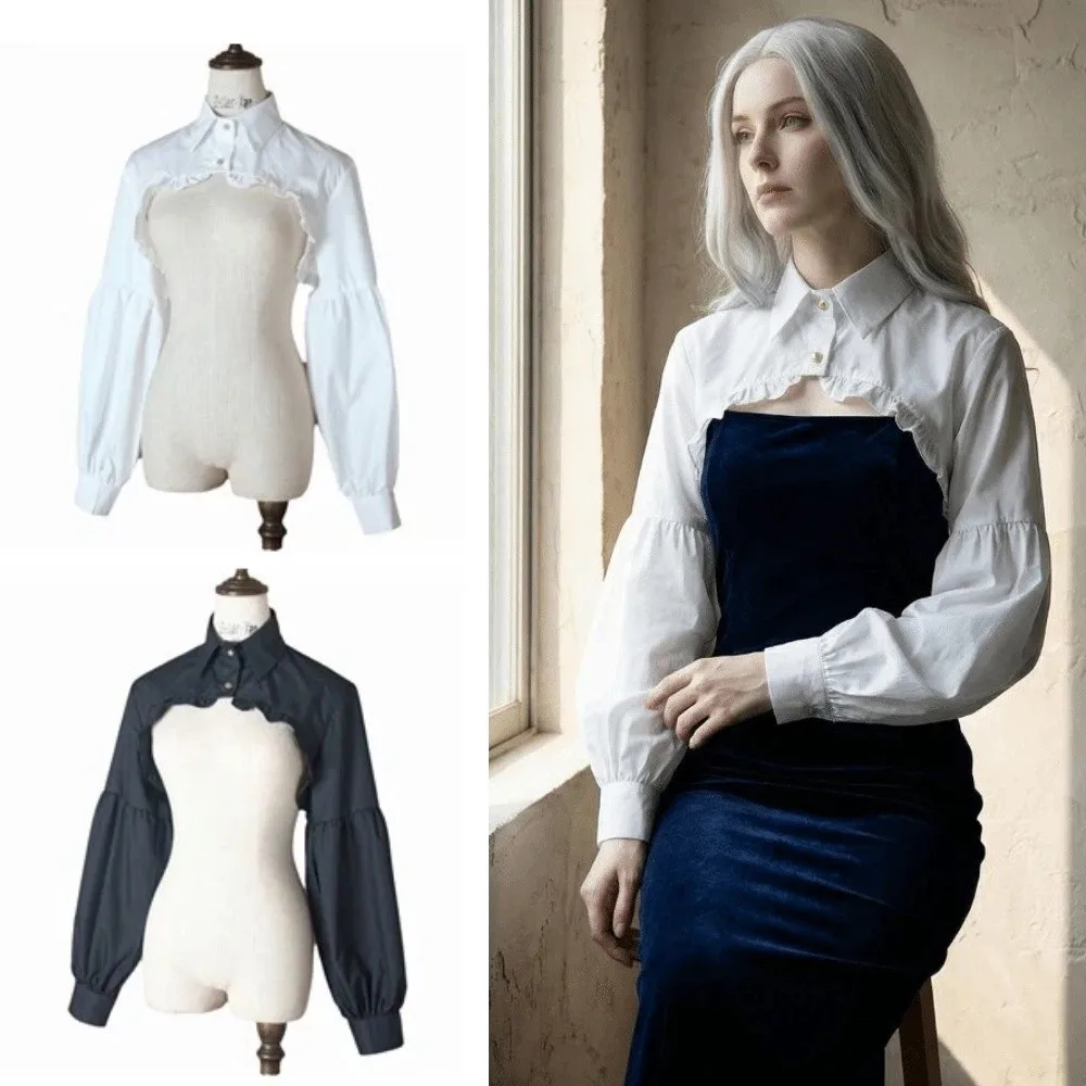 ヴィンテージスリーブシャツ襟レトロパフスリーブ女性パフ長袖装飾フリルフェイクパフ長袖トップカジュアルウェア
