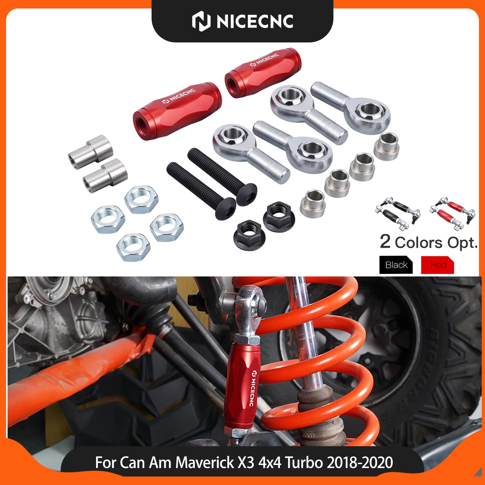 NICECNC For Can Am Maverick X3 2017-2023 스웨이 바 스태빌라이저 링크 키트 알루미늄 UTV 액세서리 견고한 녹 방지 더 큰 직경