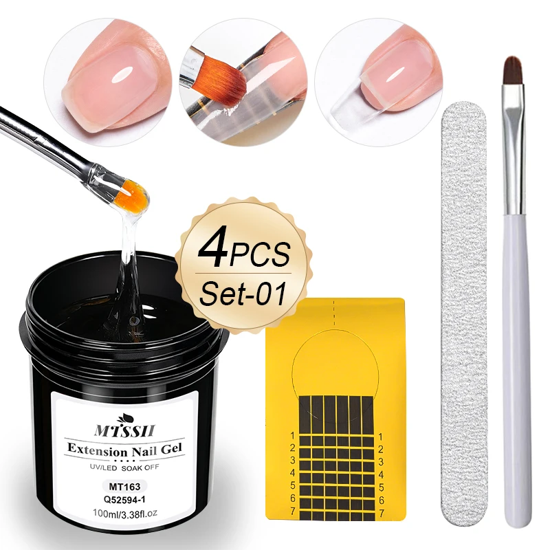 4pcs 100ml Nail Extension Gel Polish Set Nude Pink Milky White Semi Permanent Self-Leveling Construction UV Gel Varnish Tool Kit