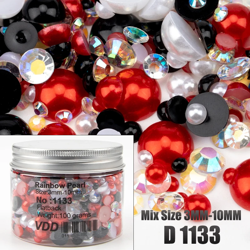 VDD 30/60/100/200g Großhandel Gemischte Größen ABS Halbrunde Perlen Flache Rückseite Perlen Farbige Harz-Strasssteine für Nagelkunst, Basteln und DIY-Dekoration – Detail 39