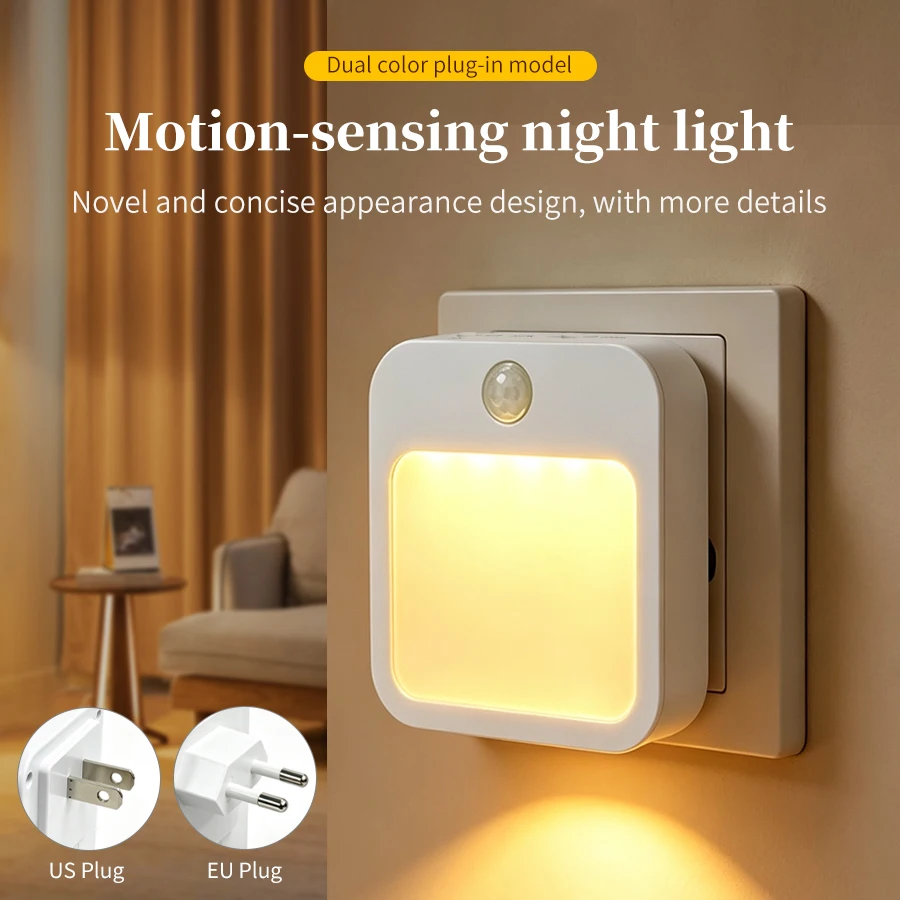 Bewegungssensor-Nachtlicht zum Einstecken, LED, warmweiß, kaltweiß, dimmbar, 5 Helligkeitsstufen, Beleuchtung für Flur, Treppenhaus, Schlafzimmer, 100-240V