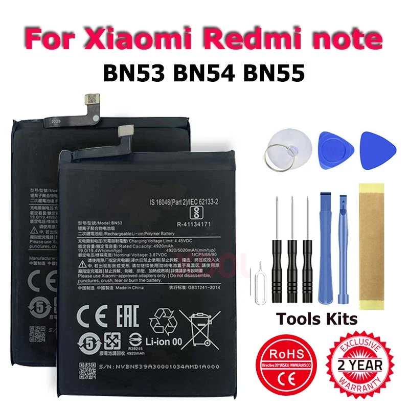 

High Quality BN53 BN54 BN55 Phone Battery For Xiaomi Redmi Hongmi Note 9 Pro 9S 10X 4G 5G Replacement Batteries Bateria
