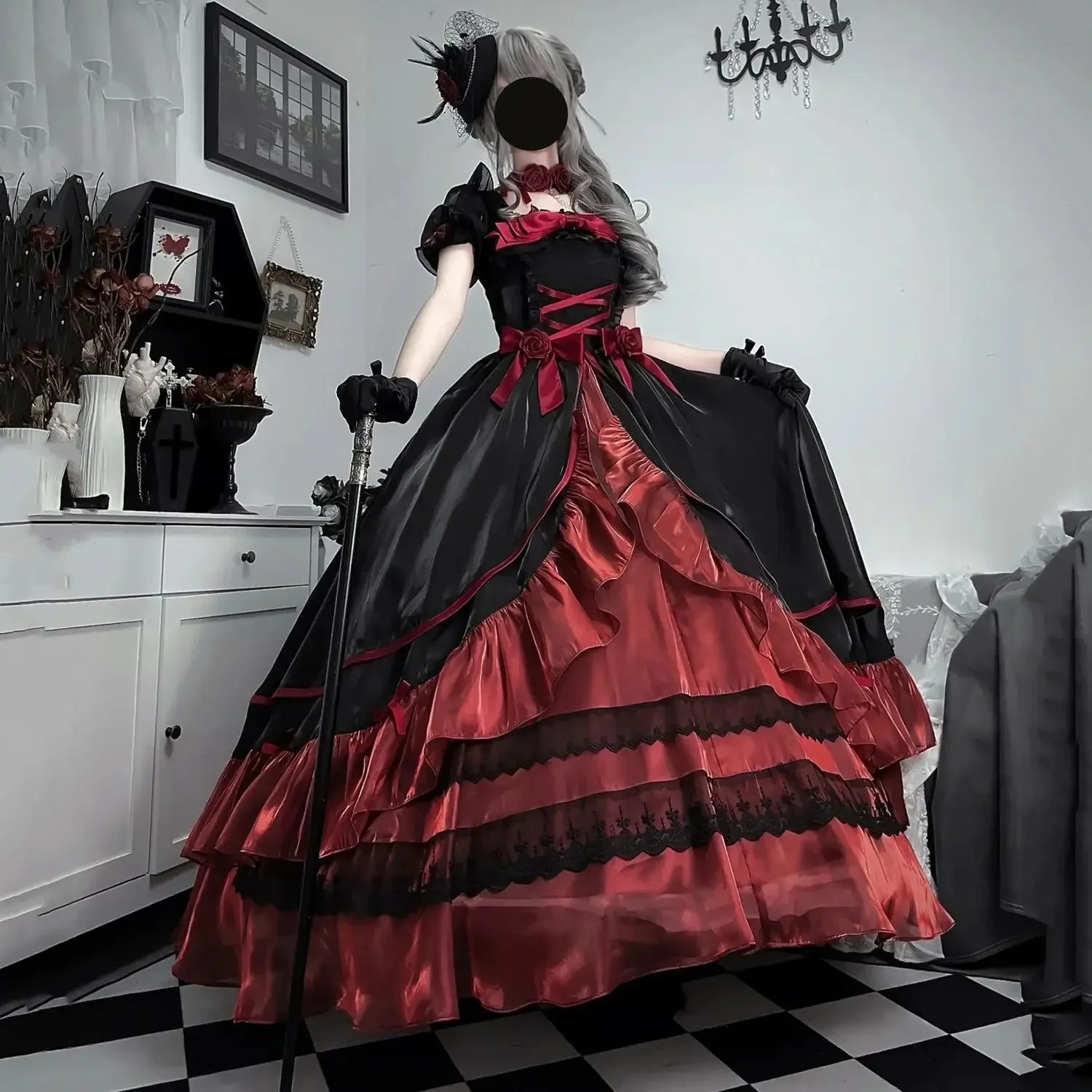 

Coalfell Flight Diary Dark Gothic Lolita Big Long Dresses Flower Wedding Princess Birthday Dress Adult Gift Evening Dress