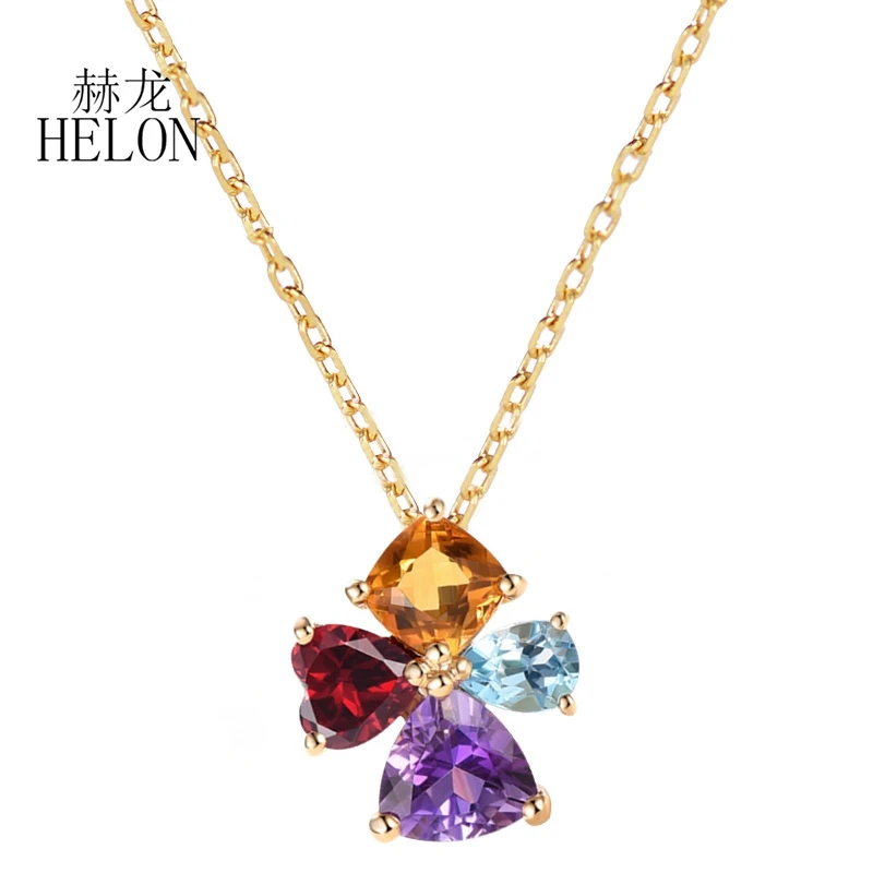 Solid 18K AU750 Yellow Gold Genuine Natural Citrine Garnet Sky Topaz blue Amethyst Pendant Necklace For Women Fine Jewelry image 4