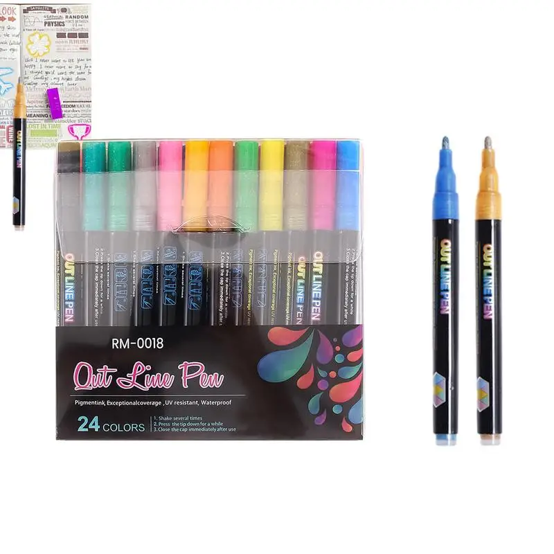 Self Outline Markers Glitter Self-Outline Markers For Painting Glitter Outline Pens Writing Drawing Pens For Journal Greeting