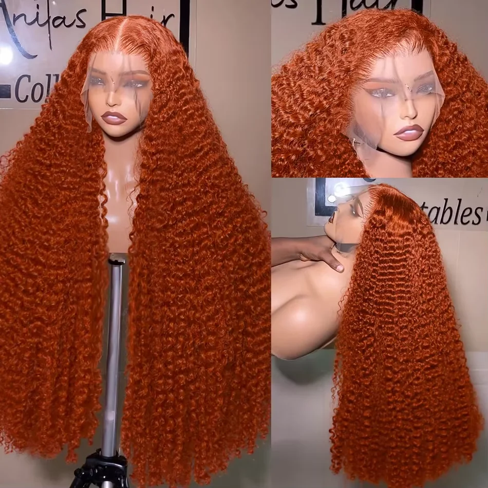250% الكثافة 30 36 بوصة الزنجبيل البرتقالي شعر بشري مجعد باروكة 350 الملونة موجة عميقة 13x4 13x6 HD الدانتيل أمامي باروكة من شعر طبيعي