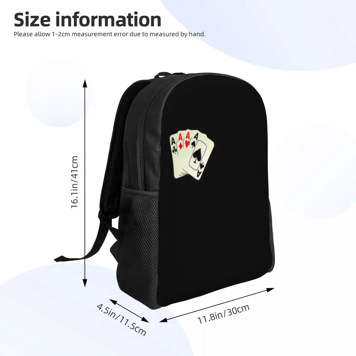 Mochilas personalizadas de vestido ás de cartas, Bookbag básica para faculdade, Sacos de jogo de cartas de pôquer, Homens e mulheres, Moda