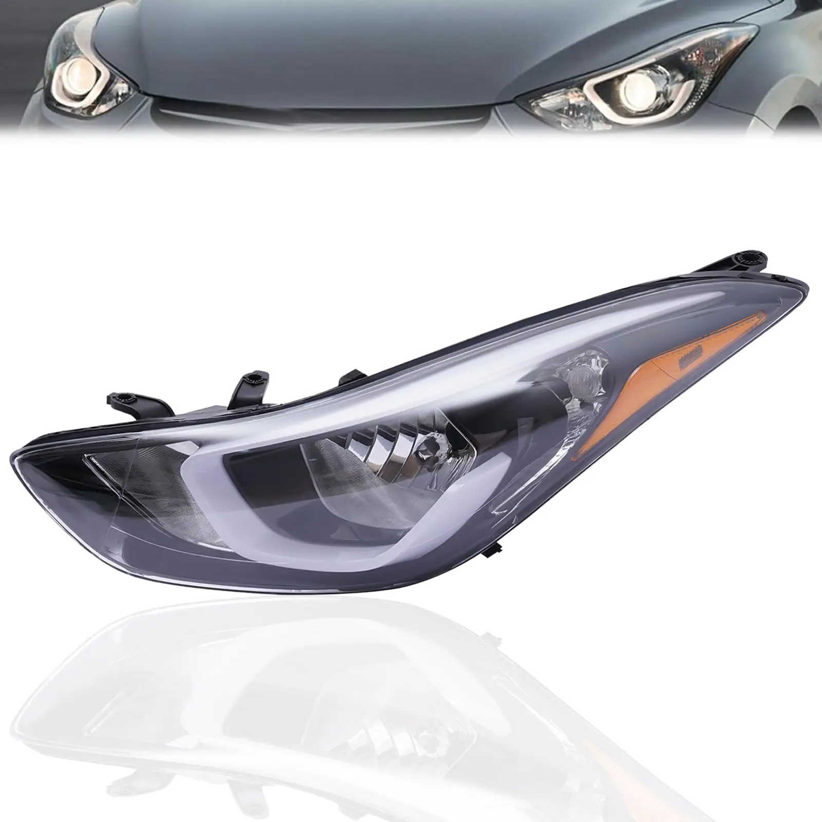 

Halogen Headlight Assembly, Driver Side Headlamp, for 2016 Hyundai Elantra Value Edition, for 2014-2016 Hyundai Elantra (Submode)