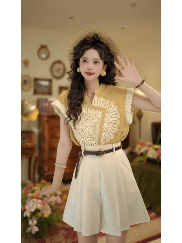 

Шикарный цветной блузка Гонконг Sle Женский комплект модных брюк для похудения Модный летний наряд Ne ort Sve Top