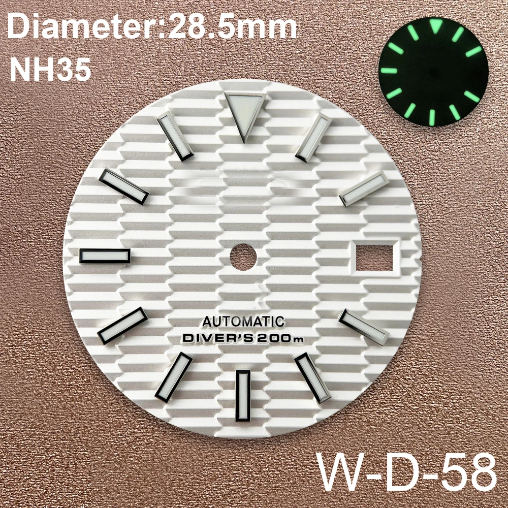 28,5 mm S-Logo-Helling-Zifferblatt, geeignet für NH35/NH36/7S/4R Japan-Uhrwerk, grün leuchtendes, hochwertiges Uhrenmodifikationszubehör